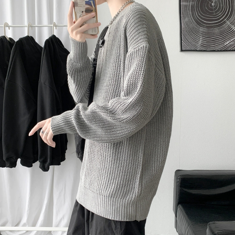 Hong Kong Style Sweater Men's Loose and Lazy Style Ins Casual Solid Color Sweater Japanese-Style Retro Student All-Matching Sweater