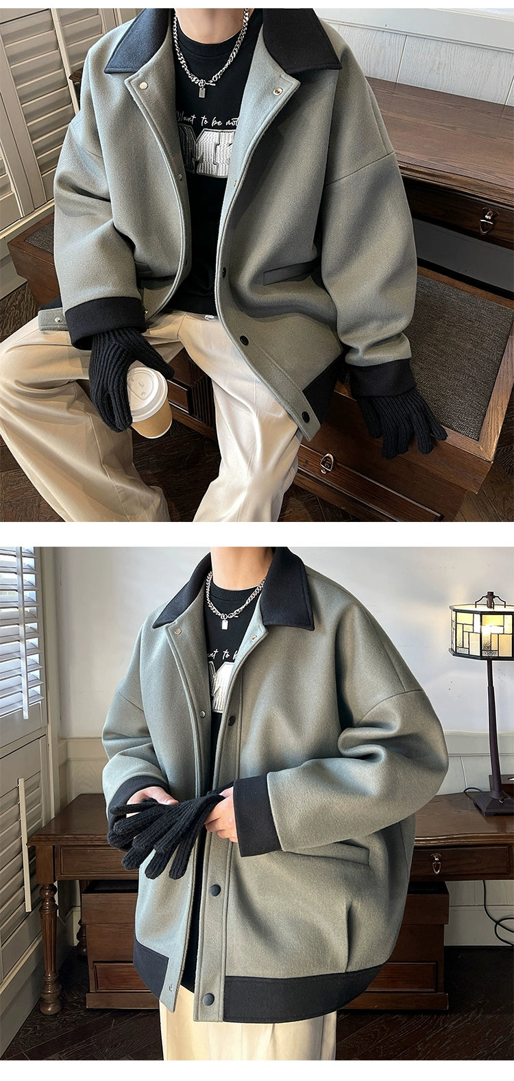 Graceful Outerwear Men's Spring and Autumn Fashion Brand Retro Young Style Men's Fashion Handsome High Sense American Woolen Jacket