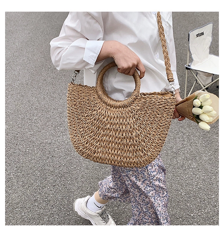 Retro Large Capacity Unique One-Shoulder Straw Bag