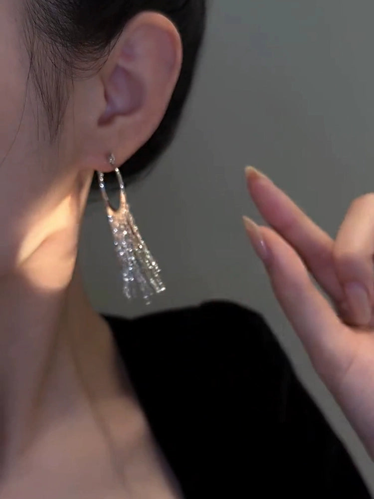 Circle Long Tassel Earrings Earrings Women round Face Slimming Elegant All-Match High Sense Niche Design New Earrings