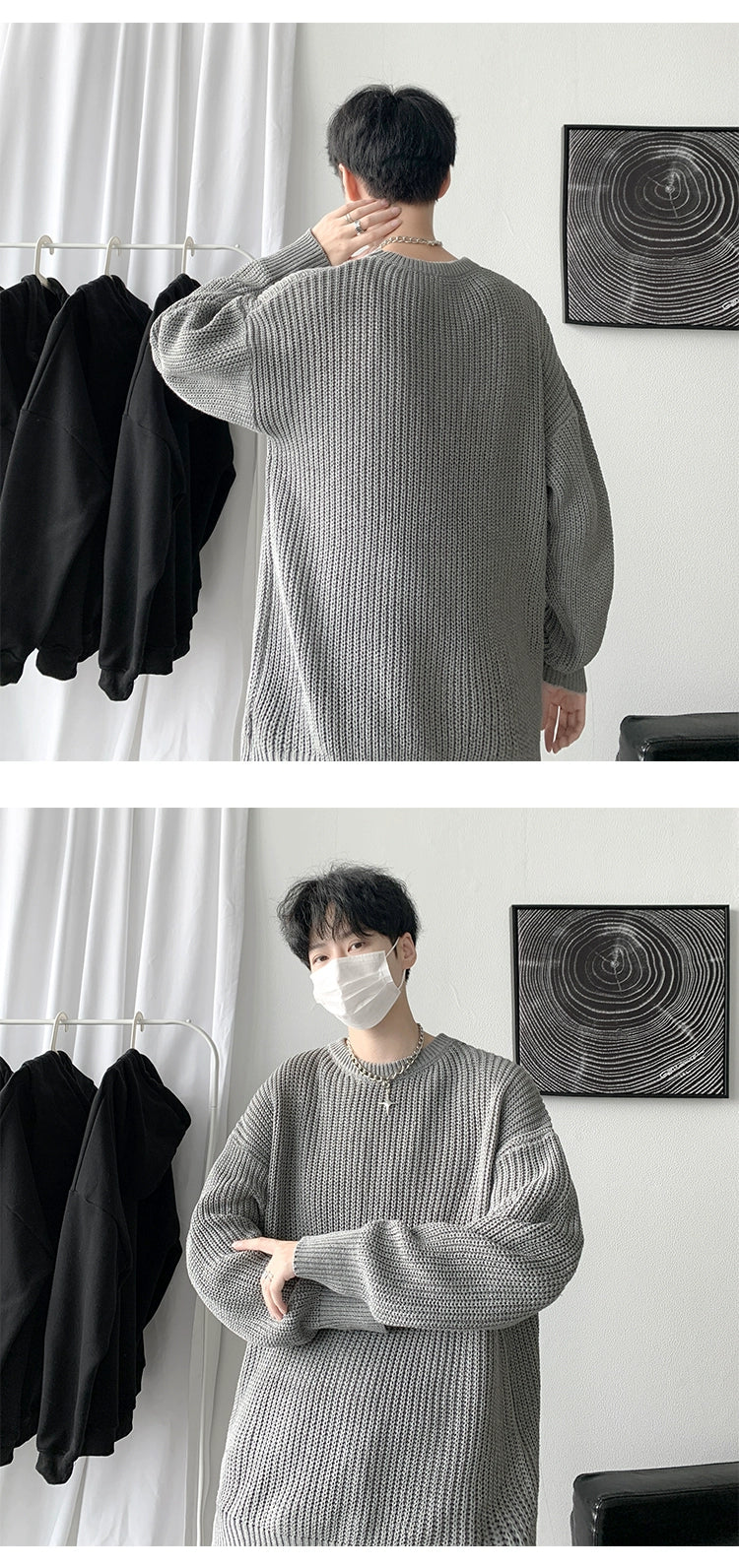 Hong Kong Style Sweater Men's Loose and Lazy Style Ins Casual Solid Color Sweater Japanese-Style Retro Student All-Matching Sweater