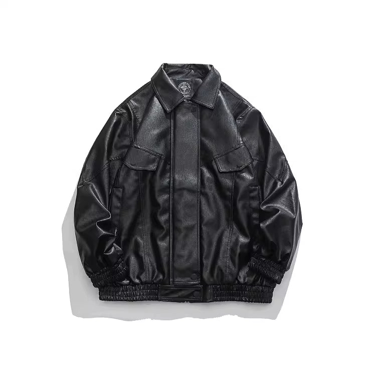 American Fashion Brand Retro Biker's PU Leather Coat Jacket Men's Autumn Leisure Loose Lapels Couple Coat Japanese Style Tops