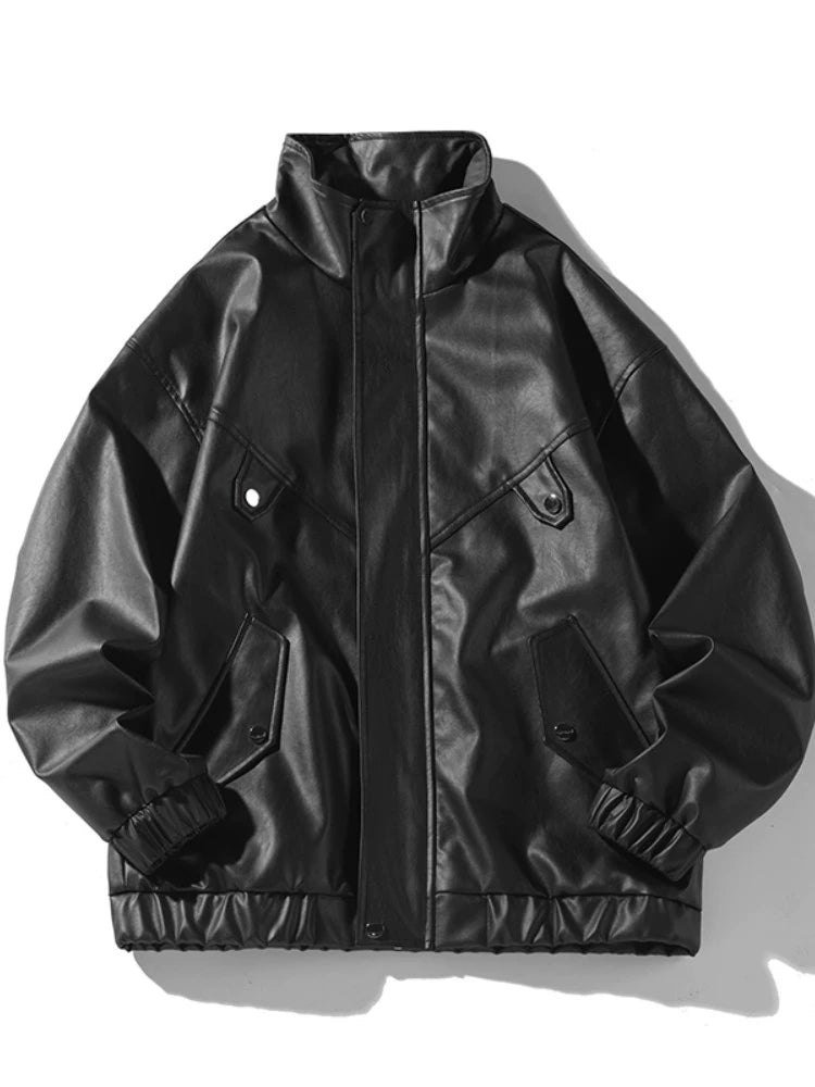 PU Leather Jacket Men's Autumn Trendy Handsome Fried Street Tops American High Street Vintage Motorcycle Clothing Men Outwear