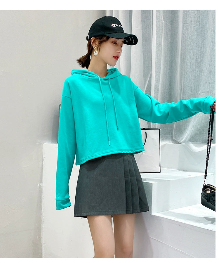 Loose Sweater Fall High Waist Hooded White