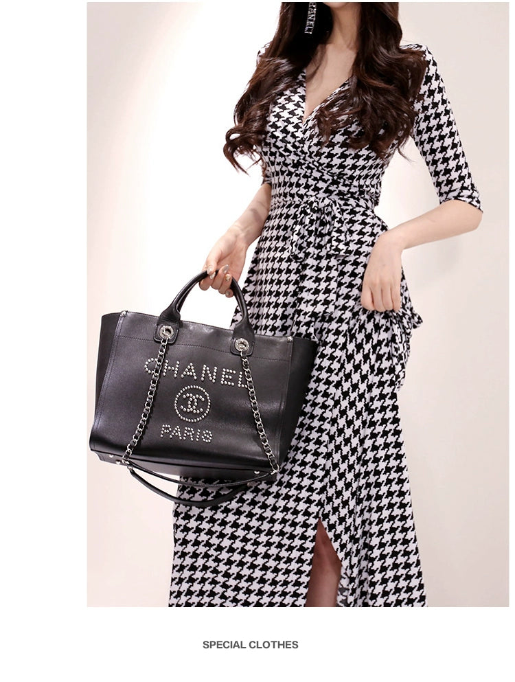 New Spring and Summer One-Piece Print Dress Shoelace Fashion Long Skirt Slim Looking High Elegant V Neck Slim Dress