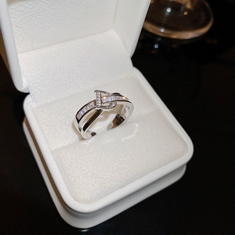 Fashion Stylish Letter D Open-End Zircon Ring Female 2024 New Arrival Niche Design Cold Wind Index Finger Ring