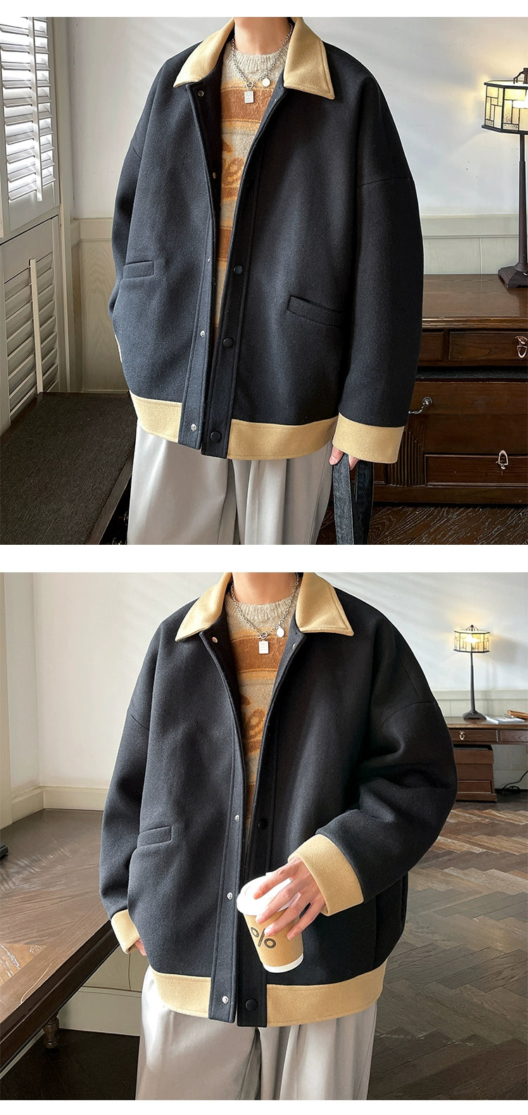 Graceful Outerwear Men's Spring and Autumn Fashion Brand Retro Young Style Men's Fashion Handsome High Sense American Woolen Jacket