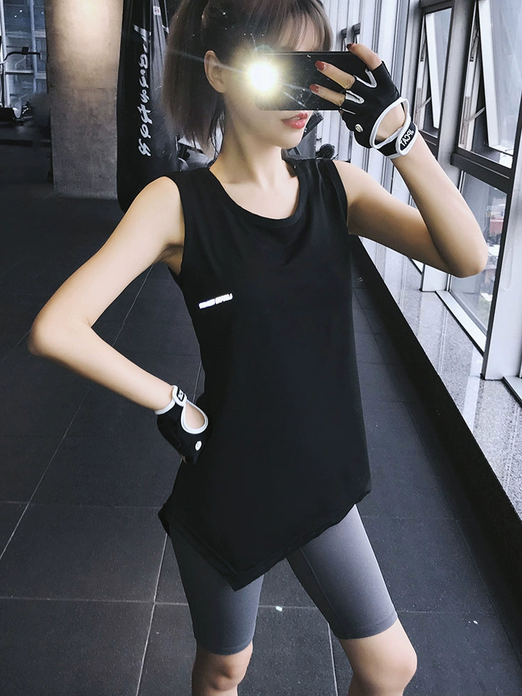 Women's Summer Long Asymmetrical Blouse Waistcoat Sports Vest