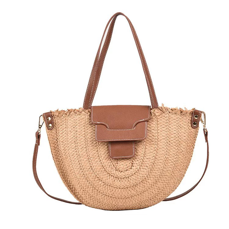 French Style Retro Straw Bag Semicircle Underarm Shoulder Messenger Bag Seaside Vacation Beach Woven Bag
