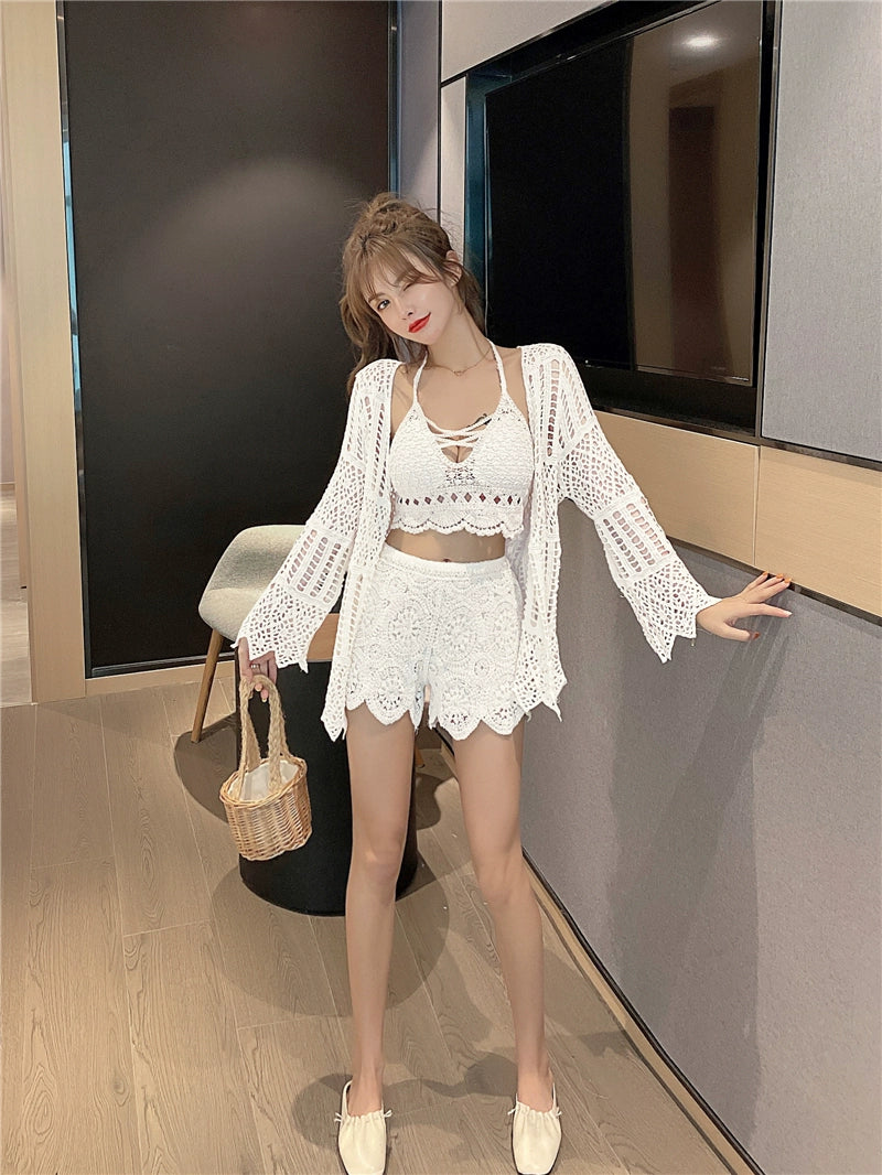 V Neck Hollow Tassel Lace Sun Protection Cardigan Summer Clothing