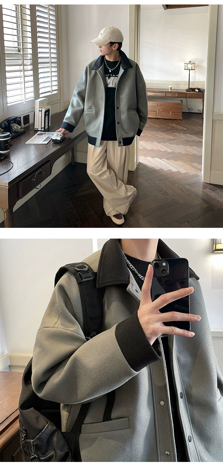 Graceful Outerwear Men's Spring and Autumn Fashion Brand Retro Young Style Men's Fashion Handsome High Sense American Woolen Jacket
