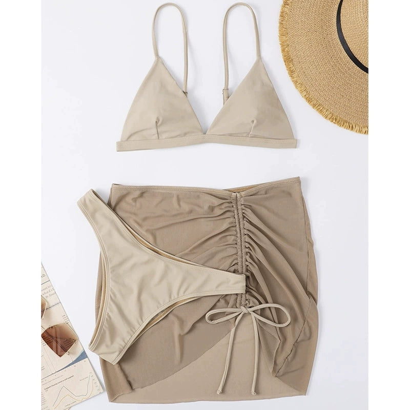 Mesh See-through Three-Piece Bikini with Gauzy Skirt Fashion Sexy Separates Swimsuit Pure Desire Tight Swimsuit Bikini