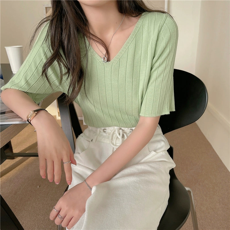 Ice Silk Spring and Summer Thin White Top Sweater