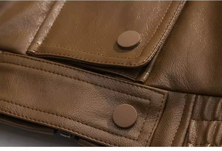American Fashion Brand Retro Biker's PU Leather Coat Jacket Men's Autumn Leisure Loose Lapels Couple Coat Japanese Style Tops