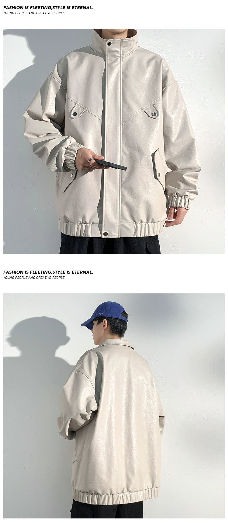 PU Leather Jacket Men's Autumn Trendy Handsome Fried Street Tops American High Street Vintage Motorcycle Clothing Men Outwear