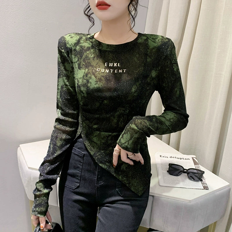 Long-Sleeved Top Irregular T-shirt Base Shirt