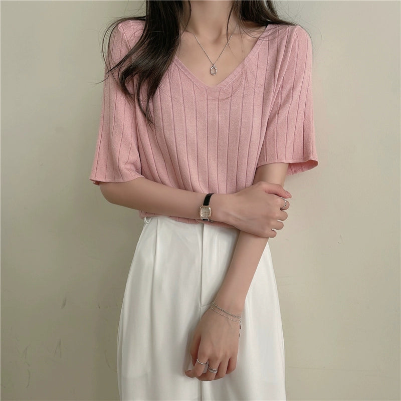Ice Silk Spring and Summer Thin White Top Sweater