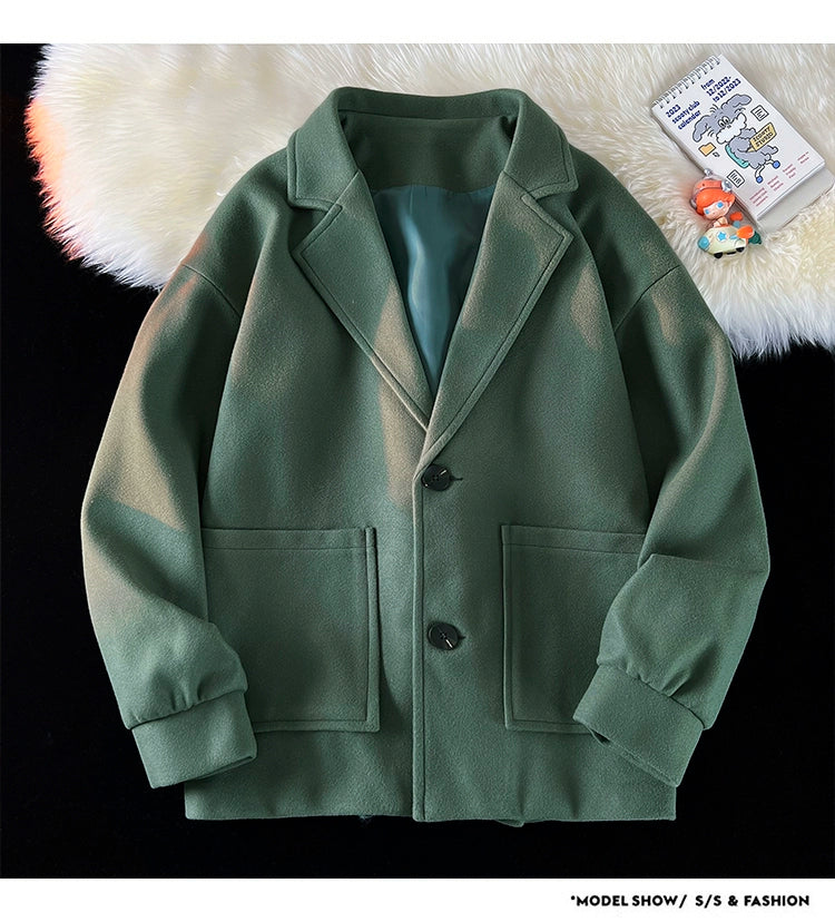 Trendy Korean Style Loose Woolen Coat Men's Jacket