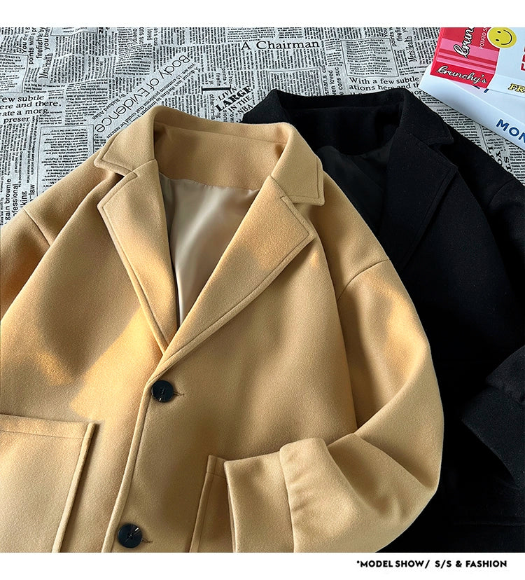 Trendy Korean Style Loose Woolen Coat Men's Jacket