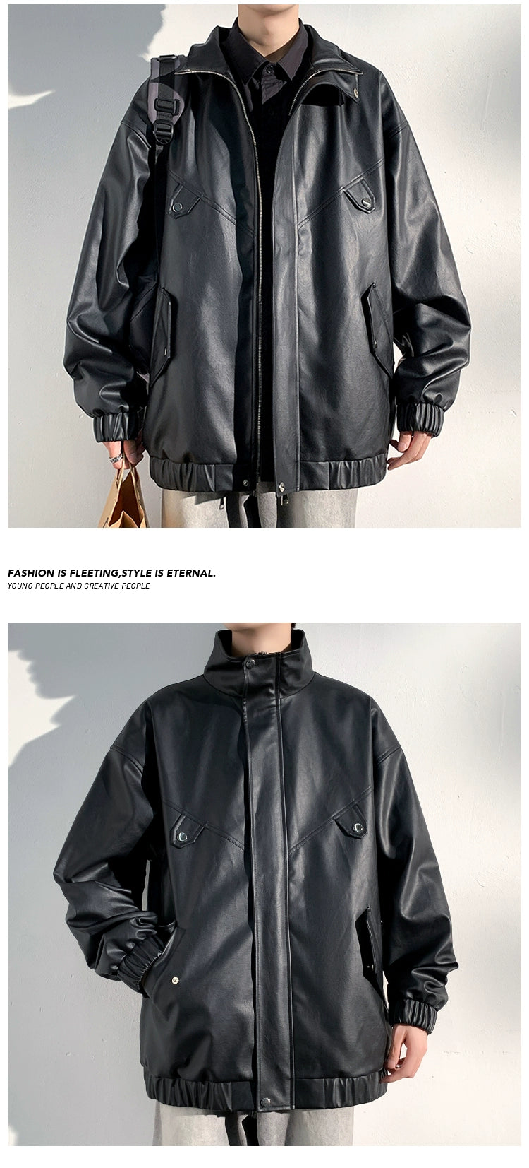 PU Leather Jacket Men's Autumn Trendy Handsome Fried Street Tops American High Street Vintage Motorcycle Clothing Men Outwear