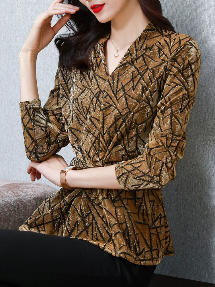 Fall/Winter Noble Lady Fashionable T-shirt Velvet Base Shirt
