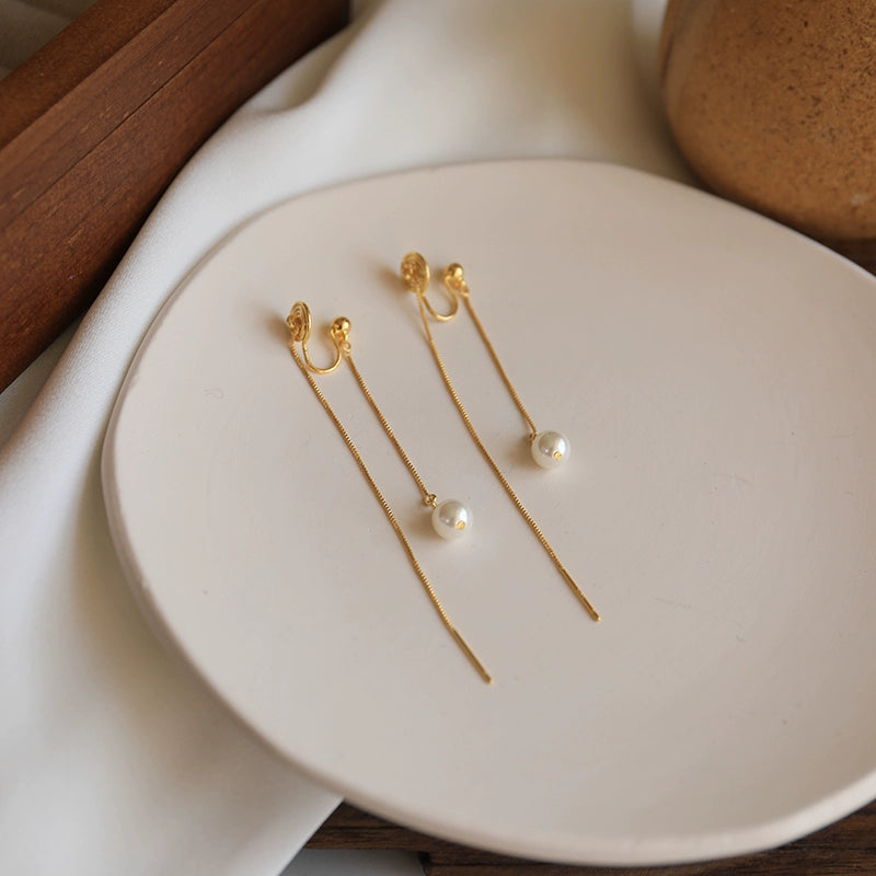 Long Fringe Earrings Earrings Slim Autumn and Winter Pearl