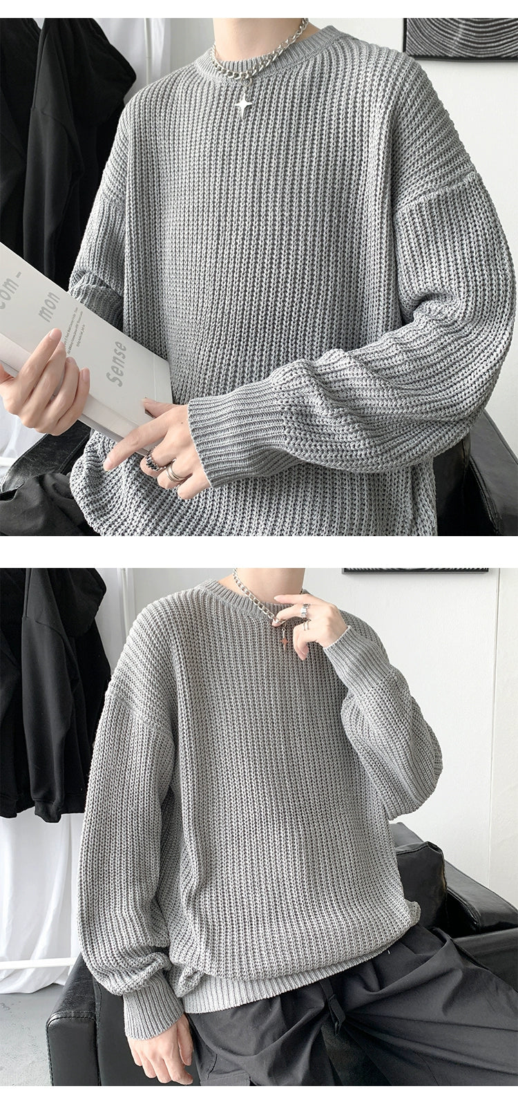 Hong Kong Style Sweater Men's Loose and Lazy Style Ins Casual Solid Color Sweater Japanese-Style Retro Student All-Matching Sweater