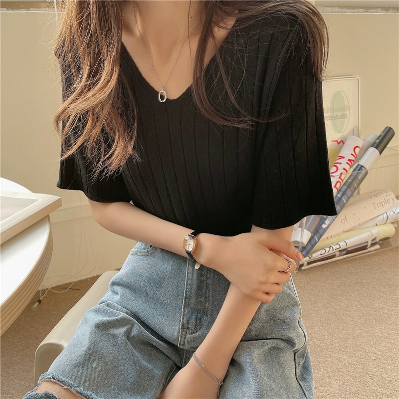 Ice Silk Spring and Summer Thin White Top Sweater