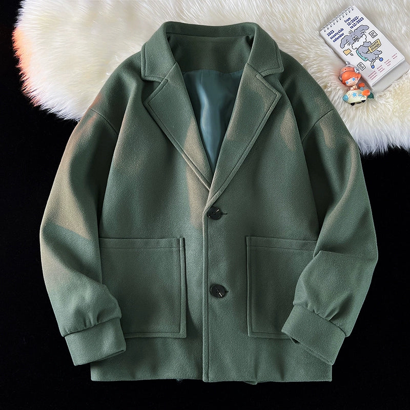 Trendy Korean Style Loose Woolen Coat Men's Jacket