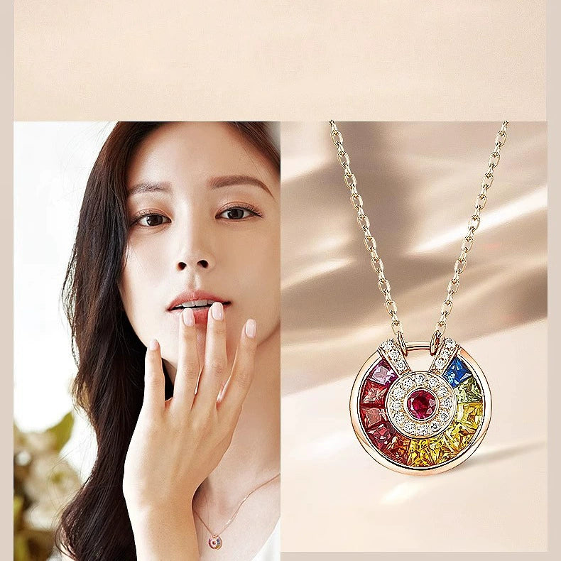 Young Color Charm Women's 18K Rose Gold Plated Gemstone Necklace
