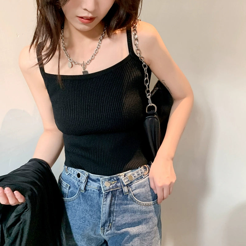 Bottoming Vest Threaded Sexy Knitted Top Small Sling