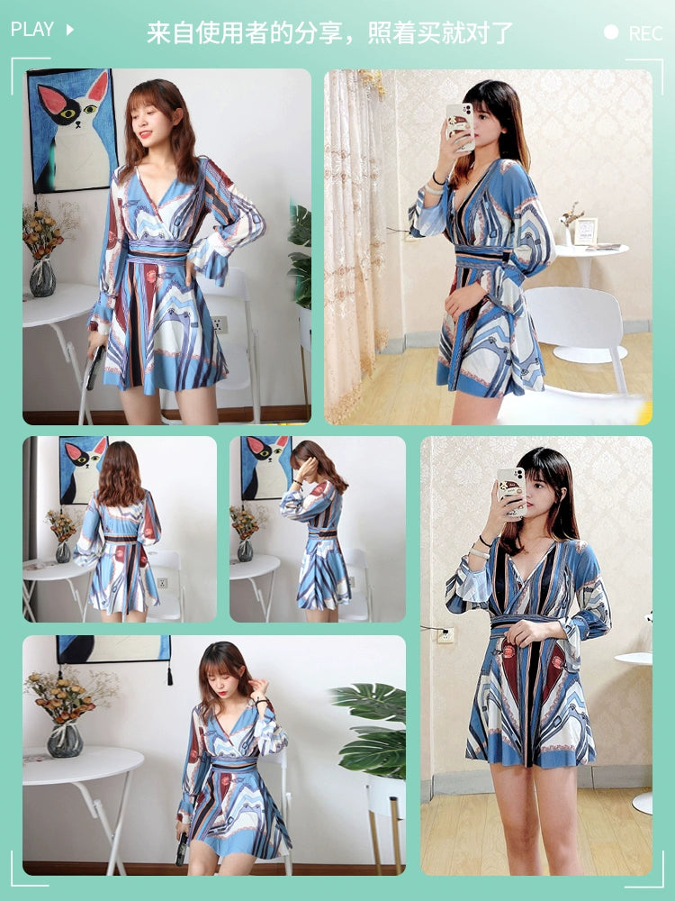 Yifu Long Sleeves Swimsuit Women 2024 New Arrival Plus Size Women's One-Piece Hot Spring Slim Looking Belly Covering Sun Protection Swimming Suit