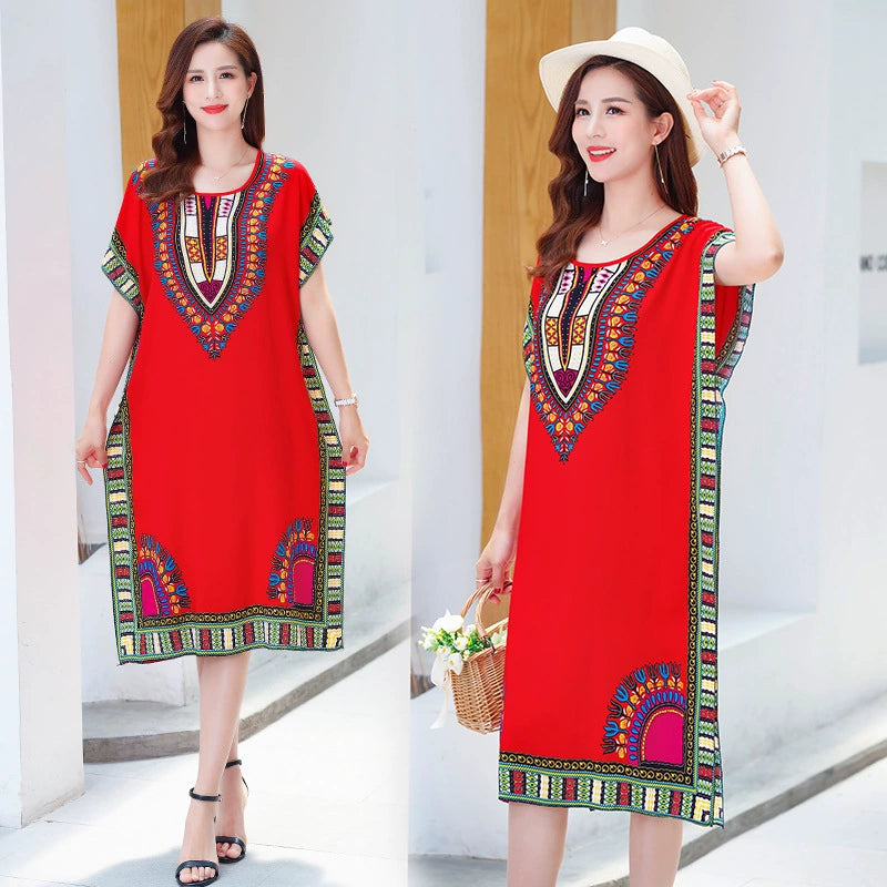 Artificial Cotton Nightdress Female Plus Size Middle-Aged and Elderly Summer plus Size Ladieswear Long Robe Loose Home Long Skirt Thin