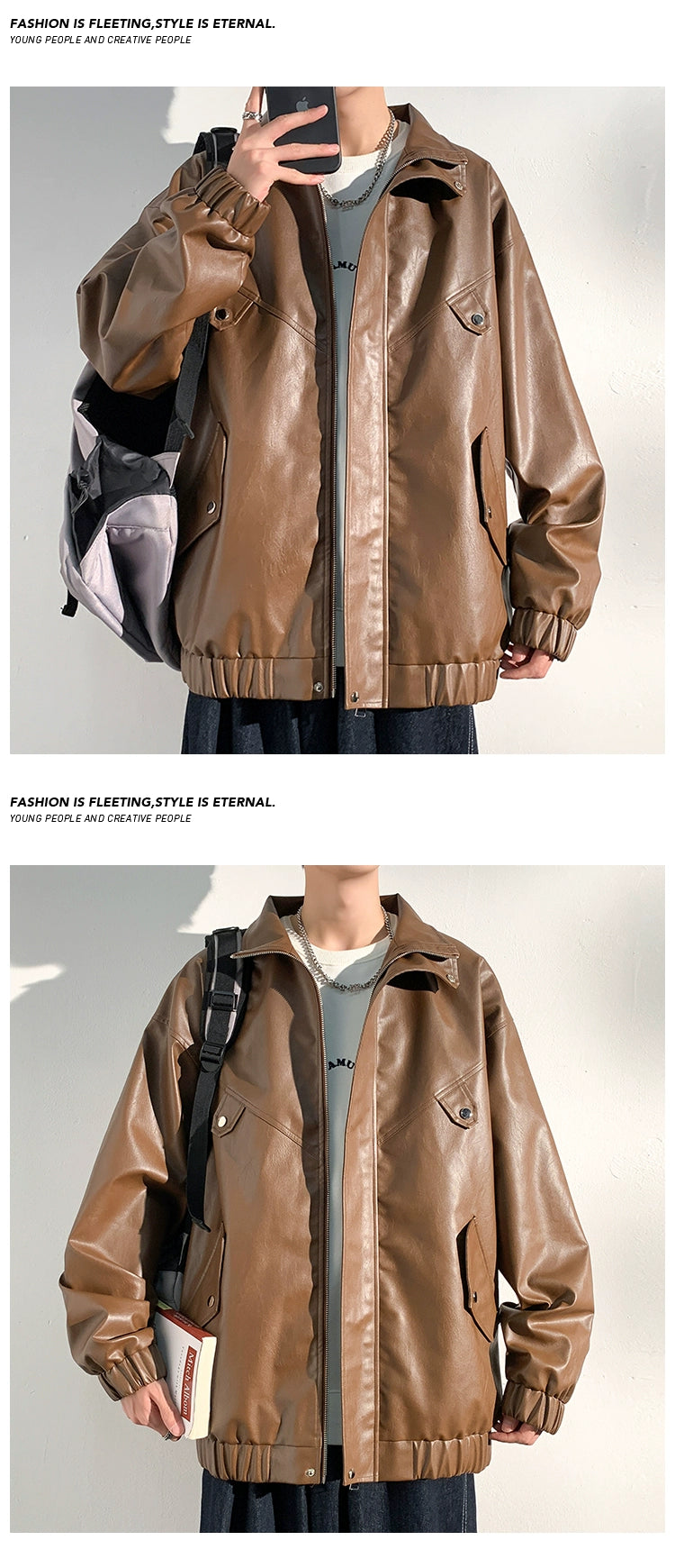 PU Leather Jacket Men's Autumn Trendy Handsome Fried Street Tops American High Street Vintage Motorcycle Clothing Men Outwear