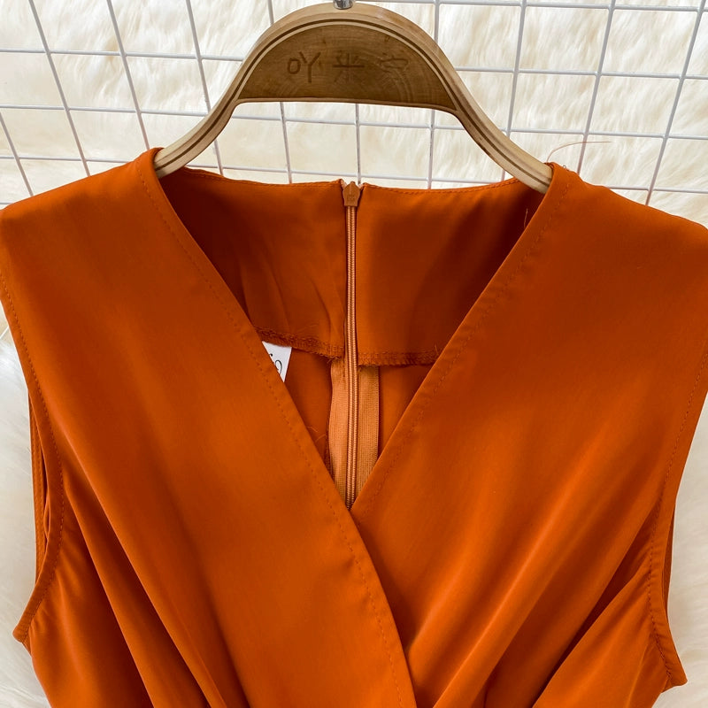 K-style V Neck High Waist Fashion Casual Drooping Wide Leg Pants