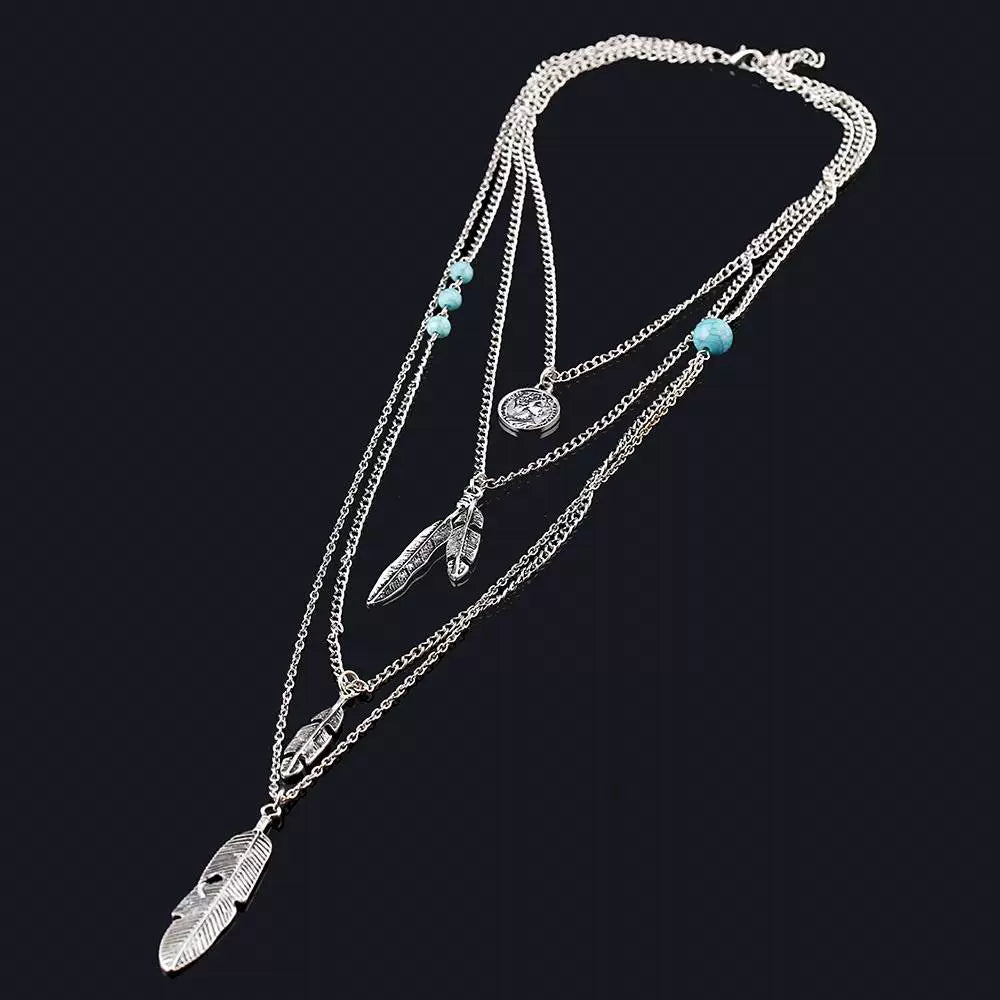 Bohemia Retro Tassel Multi-Layer Leaves Female Necklace Chain Necklace Women Jewelry