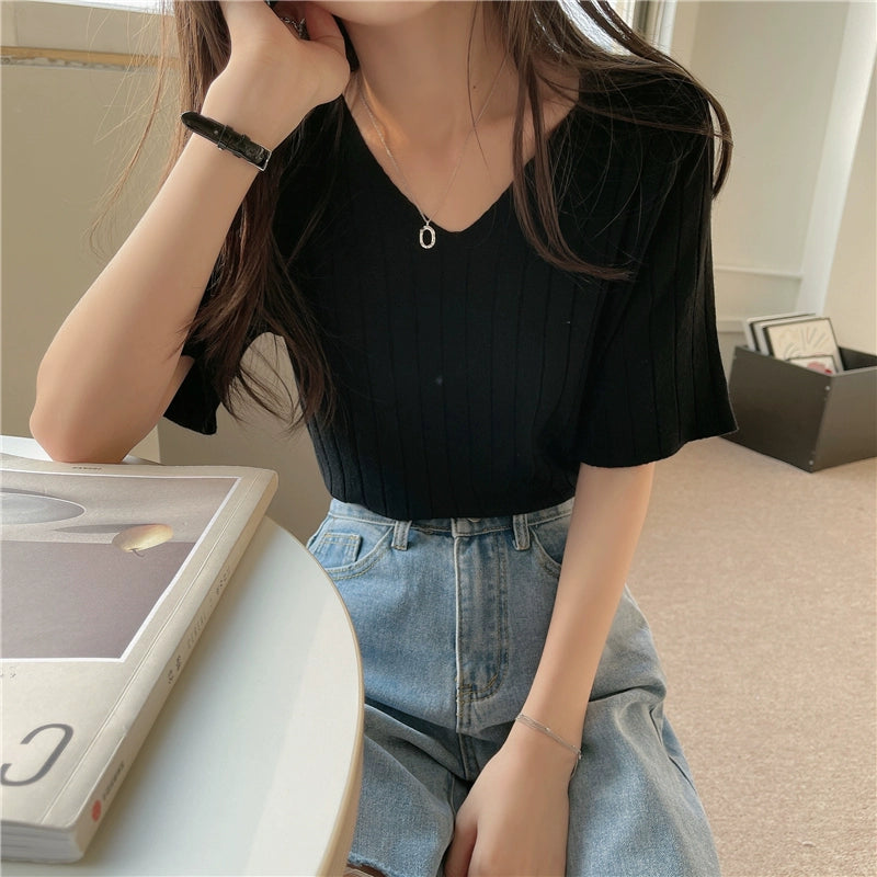 Ice Silk Spring and Summer Thin White Top Sweater