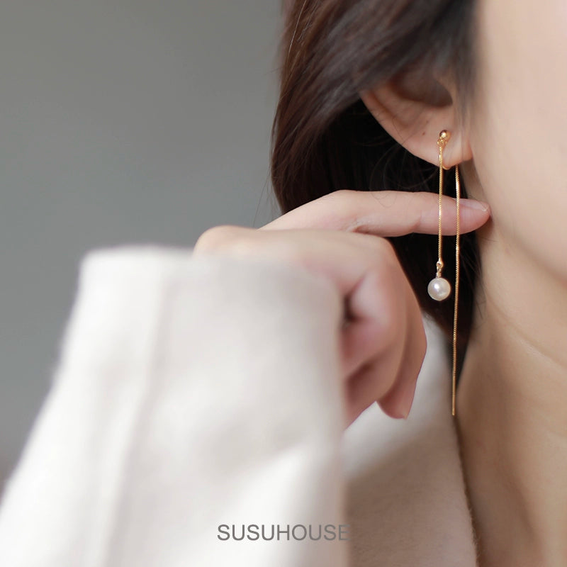 Long Fringe Earrings Earrings Slim Autumn and Winter Pearl