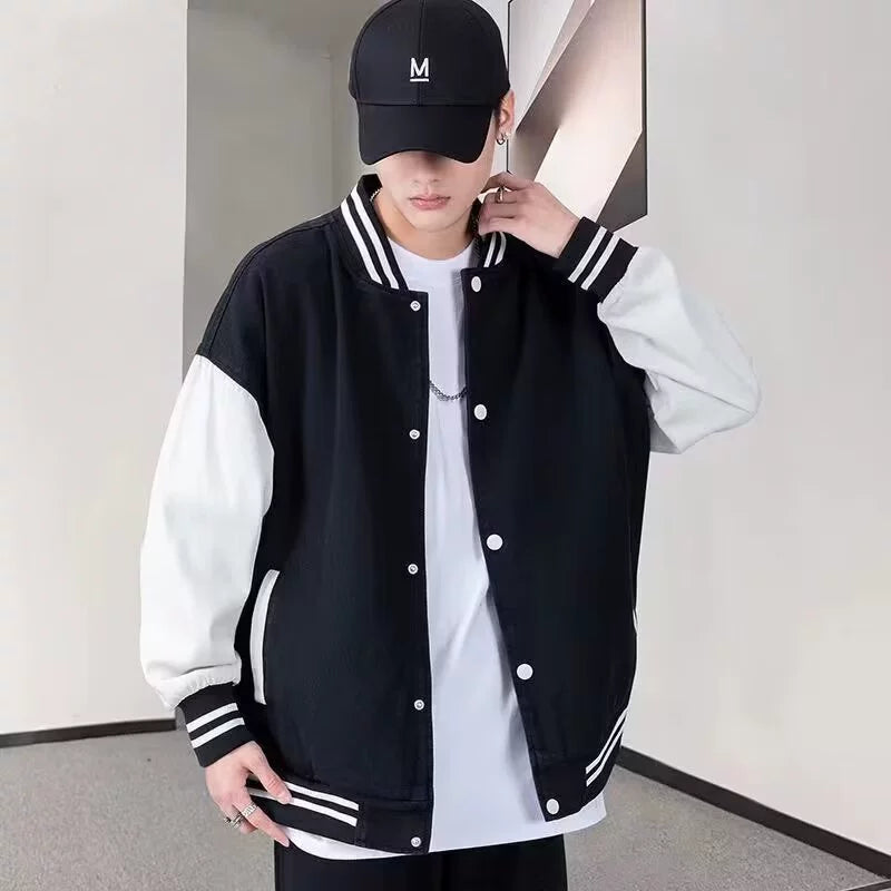 Trendy Spring and Summer High Street Black and White Colorblock Baseball Uniform