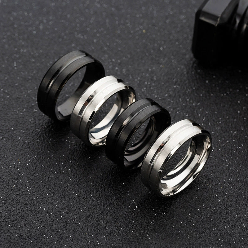 Cross-Border Bracelet 8mm Wide Middle Groove Frosted Men Stainless Steel Ring Fashion Popular Simple Ornament
