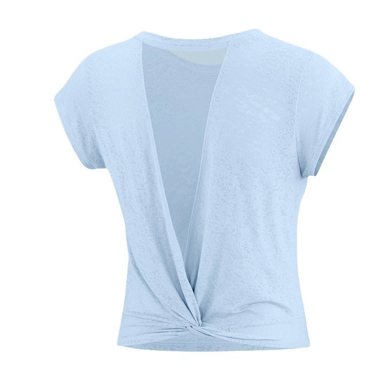 Women's Mesh Back Blouse Loose T-Shirt Short Sleeve Yoga