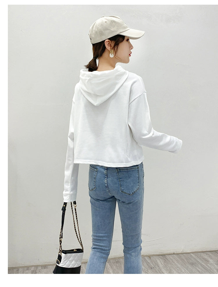 Loose Sweater Fall High Waist Hooded White