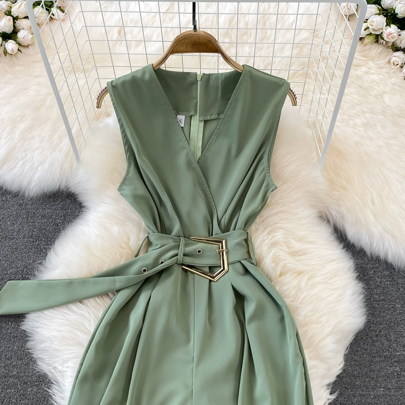 K-style V Neck High Waist Fashion Casual Drooping Wide Leg Pants