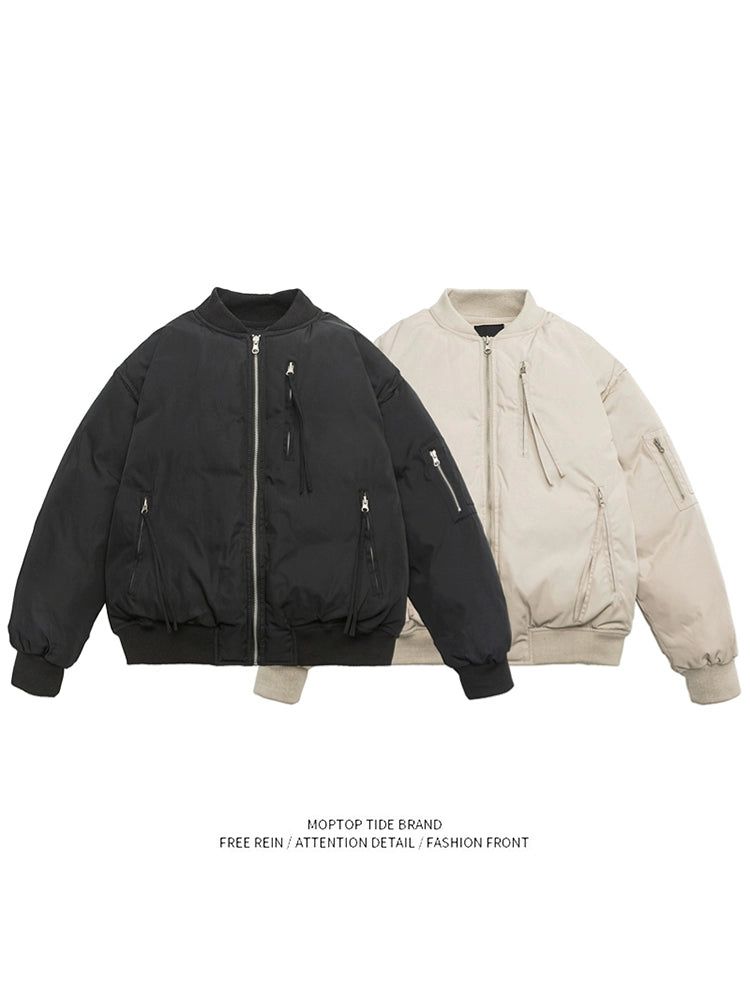 Mr. WH Japanese Style Pure Color Baseball Collar Men's and Women's Spring and Autumn New Arrival Easiest for Match Loose Couple Pilot Outwear