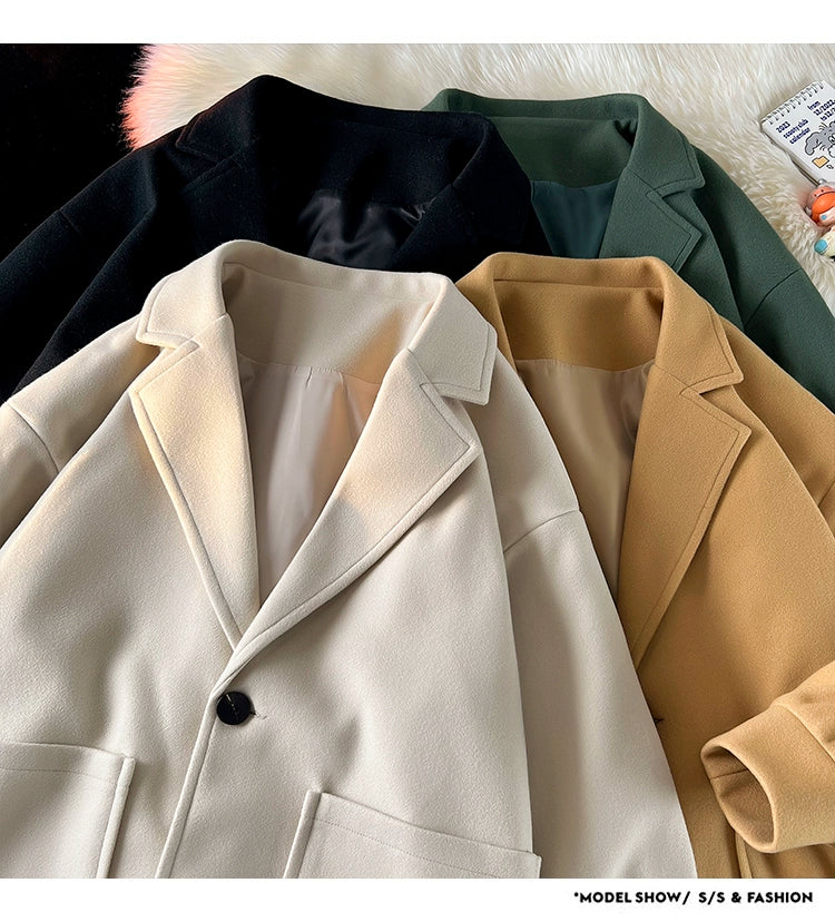 Trendy Korean Style Loose Woolen Coat Men's Jacket