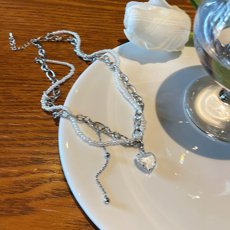 Transparent Women's Sweet Cool Hot Girl Pure Desire Style Clavicle Chain Pearl