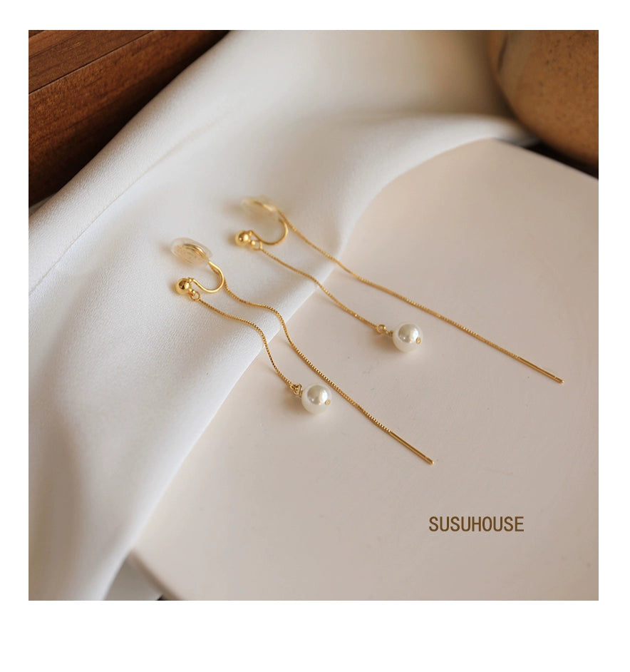 Long Fringe Earrings Earrings Slim Autumn and Winter Pearl
