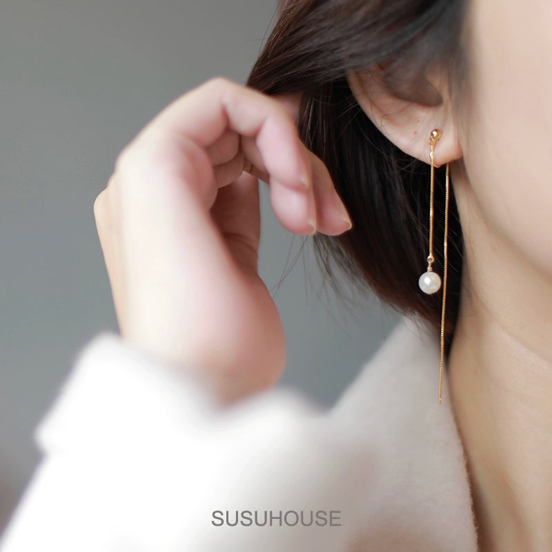 Long Fringe Earrings Earrings Slim Autumn and Winter Pearl
