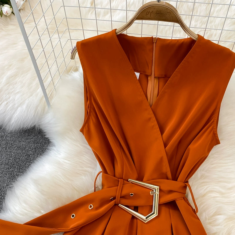 K-style V Neck High Waist Fashion Casual Drooping Wide Leg Pants