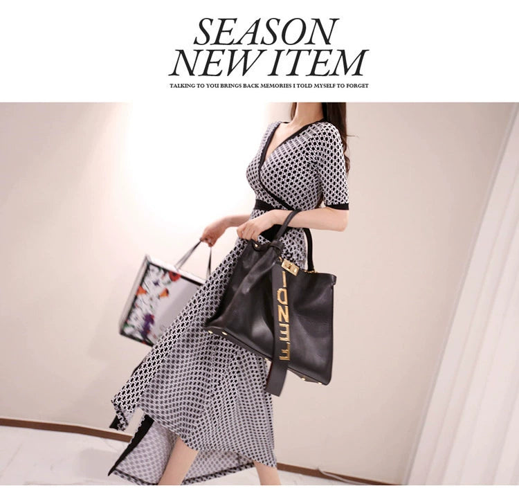 New Spring and Summer One-Piece Print Dress Shoelace Fashion Long Skirt Slim Looking High Elegant V Neck Slim Dress